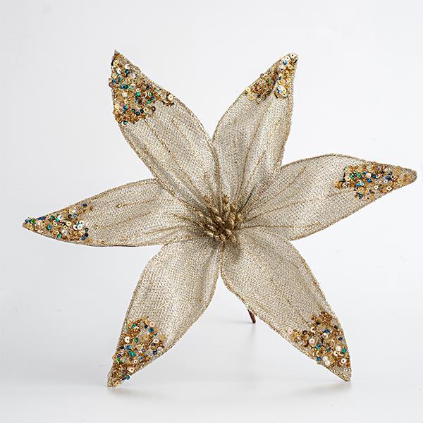 FLOR DE ORGANZA, CHAMPÁN CON BRILLO, 30cm