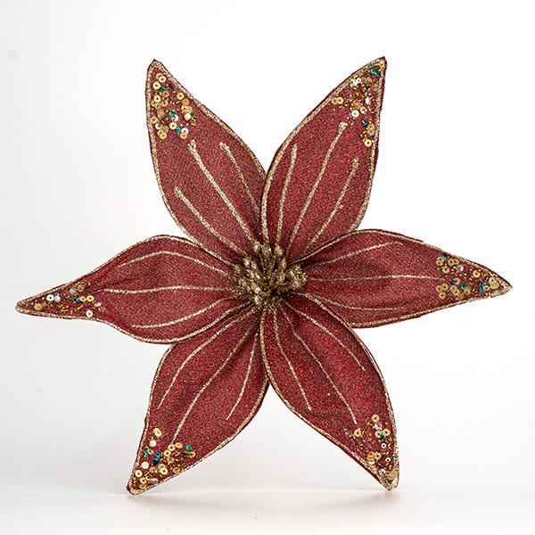 FLOR DE ORGANZA, ROJO OSCURO CON BRILLO, 30cm