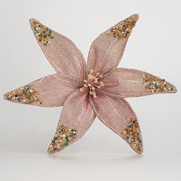 FLOR DE ORGANZA, ROSA CON BRILLO, 30cm