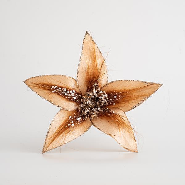 FLOR, CHAMPÁN, CON TEJIDO Y PELO, 21x18cm