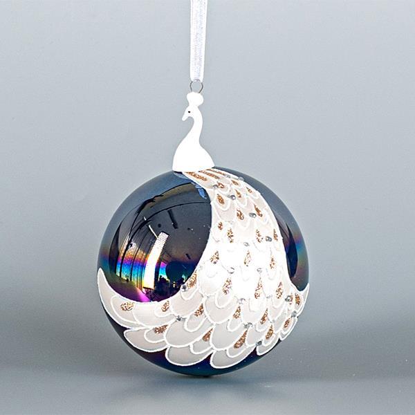 BOLA DE CRISTAL, AZUL CON PAVO REAL DE PORCELANA, 10cm, UDS 1