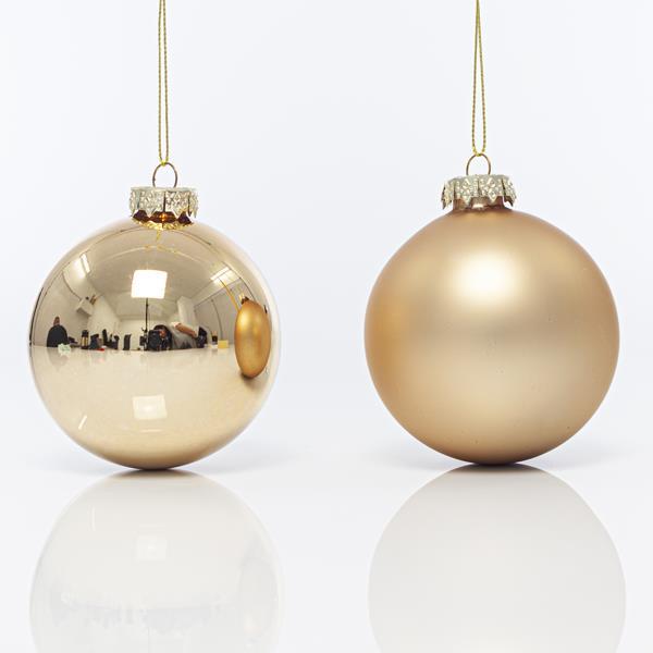 BOLAS DE CRISTAL, CHAMPAGNE, MATE Y BRILLANTE, SET 4 UDS, 8cm