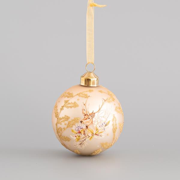 BOLA DE CRISTAL, CHAMPAGNE, CON RENO, 8cm