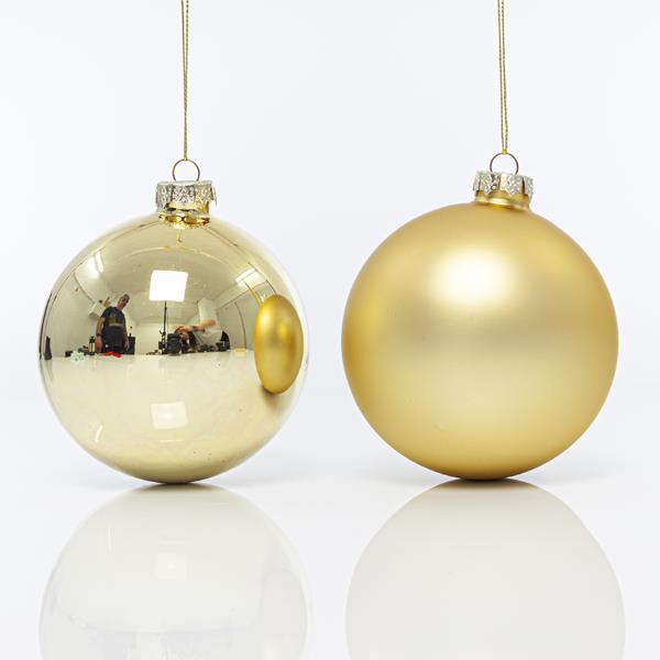 BOLA DE CRISTAL, DORADA, MATE Y BRILLANTE, SET 4 UDS, 10cm