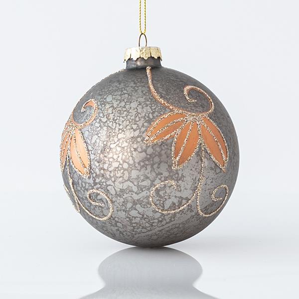 BOLA DE CRISTAL, GRIS, CON DISEÑOS DE CHAMPÁN, SET 4PCS, 10cm