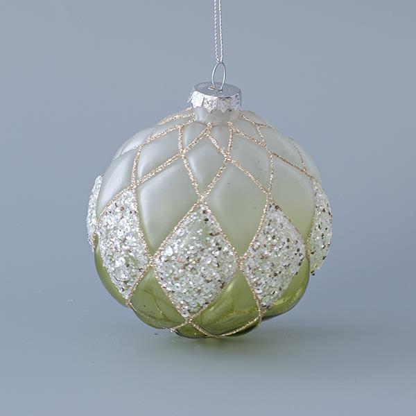 BOLA DE CRISTAL, VERDE CLARO, CON DISEÑOS DE BRILLO, SET 4PCS, 10cm