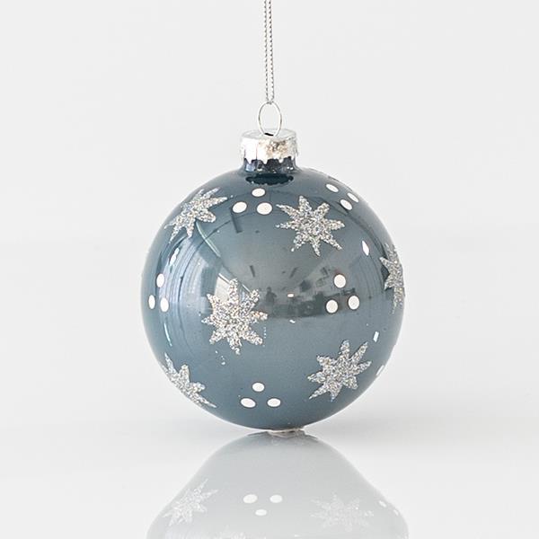 BOLA DE CRISTAL, GRIS BRILLANTE, CON BRILLO Y COPOS DE NIEVE, SET 4PCS, 8cm