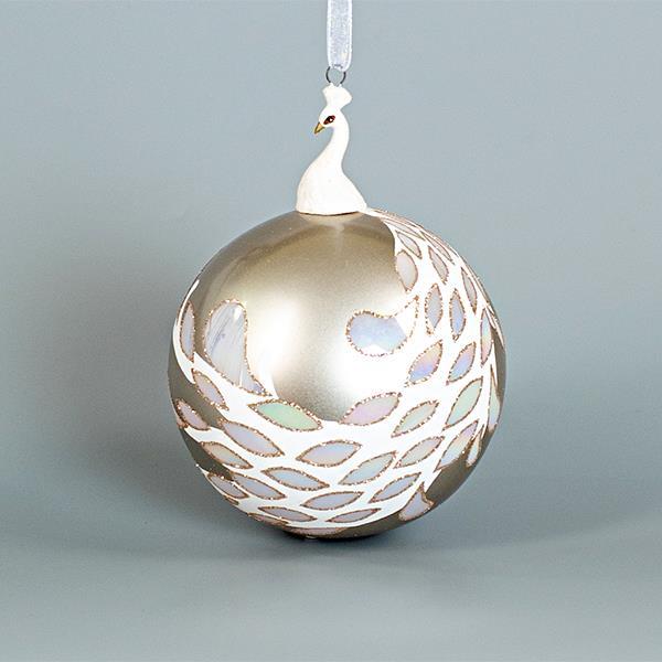 BOLA DE CRISTAL, PLATA CON PAVO REAL DE PORCELANA, 10cm, UDS 1