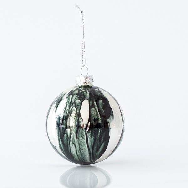 BOLA DE CRISTAL, PLATA, CON DISEÑOS EN NEGRO, SET 4PZS, 8cm