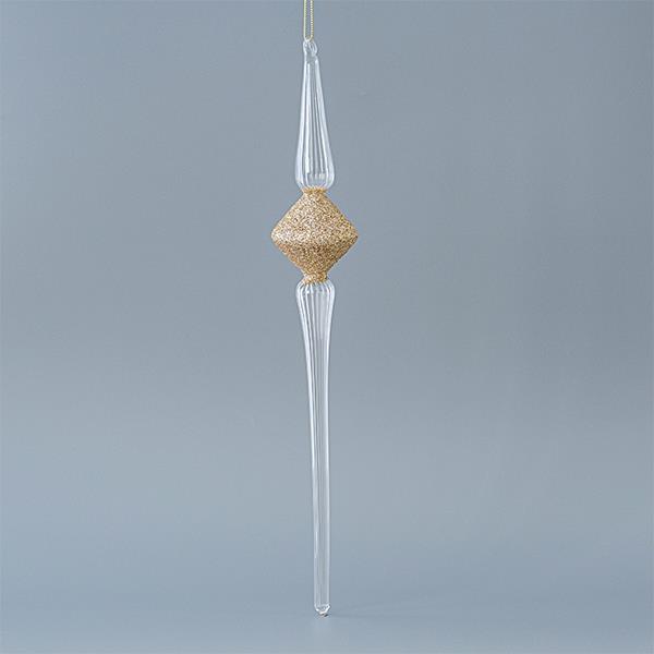 CARÁMBANO DE VIDRIO, TRANSPARENTE, CON DORADO, SET 2PZS, 6,5x40,5cm