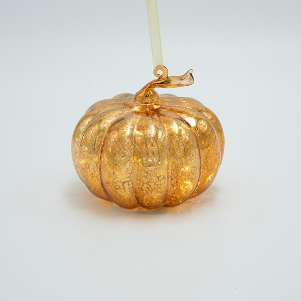CALABAZA DE VIDRIO CON LUZ LED, PILAS, NARANJA, 14,5x13,5cm