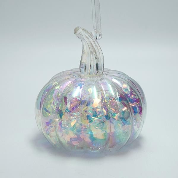 CALABAZA DE CRISTAL CON LUZ, 15cm