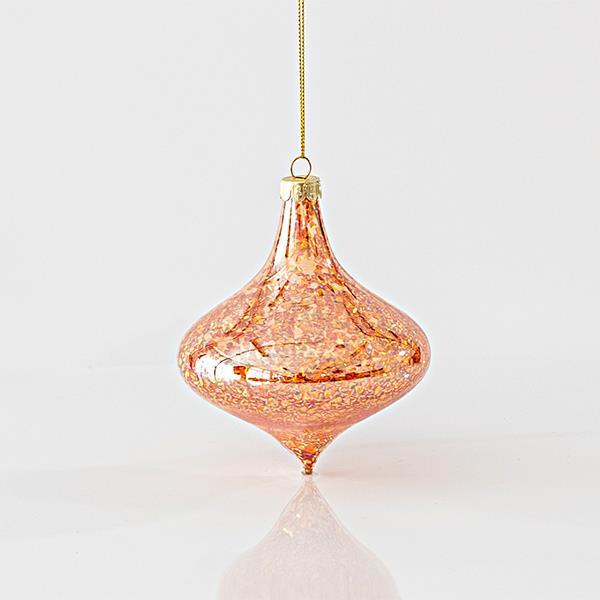 ADORNO DE VIDRIO, CEBOLLA, AMBAR, CON LENTEJUELAS EN EL INTERIOR, SET 4PZS, 10x11,5cm