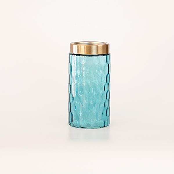 JARRON CRISTAL, AZUL CLARO, CON ORO, 10x11x22cm