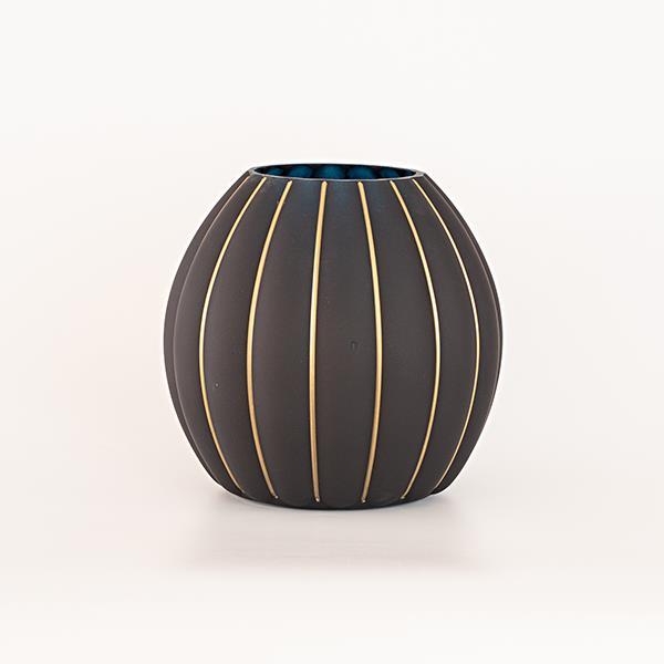 JARRON DE CRISTAL, CON LÍNEAS DORADAS, 10,5x21,5x21cm