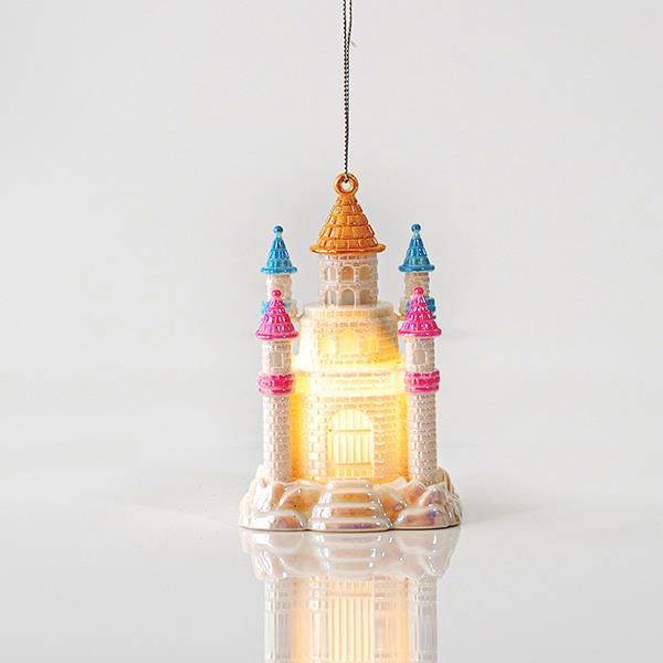 CASTILLO DE ACRÍLICO ILUMINADO CON MÚSICA, BLANCO-MULTI, FUNCIONA CON PILAS, 7,4x11,3cm
