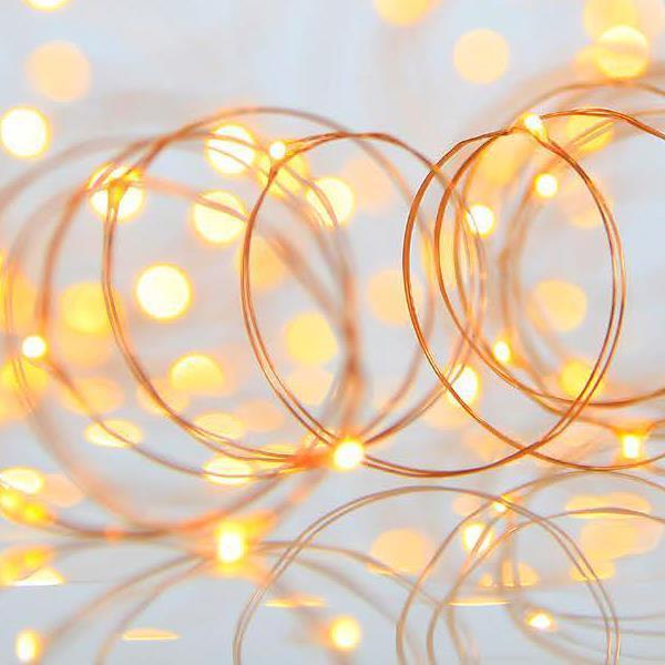 LINEA 100 MINI LED, ADAPTADOR 4.5V, FIJA, HILO COLOR COBRE, LED LUZ DIURNA POR 10cm, CABLE 5m, IP44