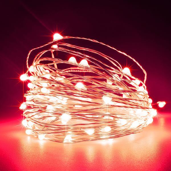 LINE 100 MINI LED, ADAPTADOR 4.5V, FIJO, HILO COBRE PLATA, LED ROJO POR 10cm, CABLE 5m, IP44