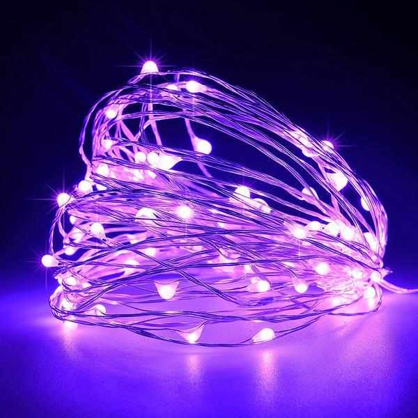 LINEA 100 MINI LED, FIJA, CON ADAPTADOR, 3V, CABLE 500cm, CABLE COBRE PLATA, LED VIOLETA, POR 10cm, IP44