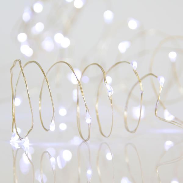 LINEA 200 MINI LED, ADAPTADOR 4.5V, FIJO, HILO COBRE PLATA, LED BLANCO POR 10cm, CABLE 5m, IP44