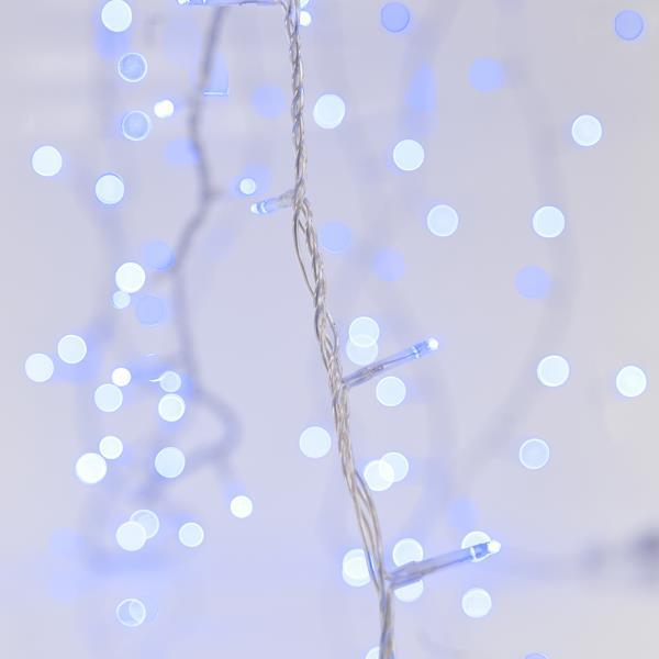 LINEA, 100 LED 3mm, ADAPTADOR 31V, CONECTOR HASTA 3, HILO TRANSPARENTE, LED AZUL POR 5cm, CABLE 3m, IP44