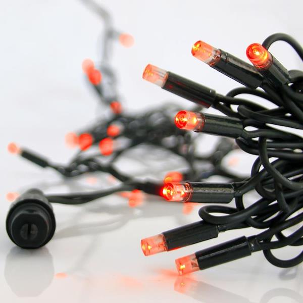 LINEA, 100 LED 5mm CON COPAS, 230V, CONECTOR HASTA 9, CABLE GOMA VERDE, LED ROJO POR 10cm, CABLE 1.5m, IP65