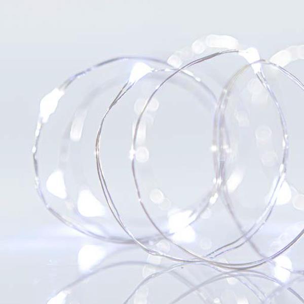 LINEA, 100 MINI LED, 3V, FIJA, CON ADAPTADOR, CABLE 500cm, CABLE COBRE PLATA, LED BLANCO, POR 10cm, IP44