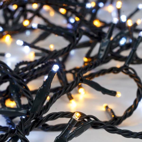 LÍNEA, 200 LED 3mm, ADAPTADOR 31V, CONECTOR HASTA 3, CABLE VERDE, LED BLANCO Y BLANCO CÁLIDO UNO A UNO, CADA 5cm, CABLE 3m, IP44