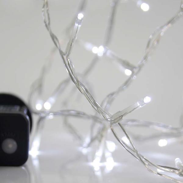 LINEA, 240 LED 3mm, ADAPTADOR 31V CON 8 MULTIFUNCIONES, HILO TRANSPARENTE, LED BLANCO POR 5cm, CABLE 3m, IP44