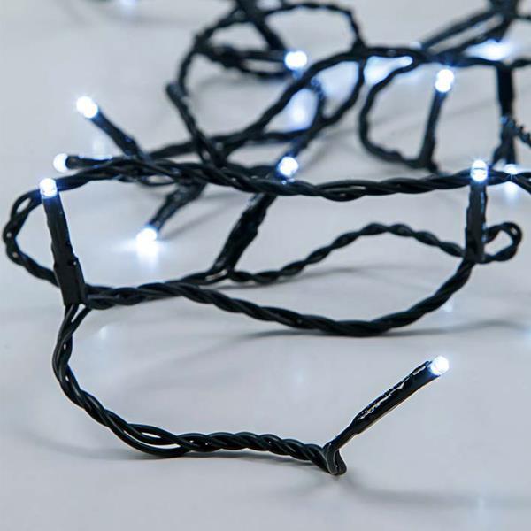 LINEA, 50 LED 5mm, CAJA DE PILAS 3xAA, CABLE VERDE, LED BLANCO POR 10cm, CABLE 50cm, IP20