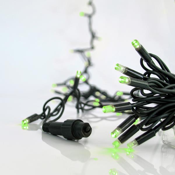 LINEA, 100 LED 5mm, 230V, CONECTOR HASTA 9, CABLE 150cm, CABLE GOMA VERDE, LED VERDE, POR 10cm, IP65