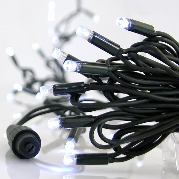 LINEA, 100 LED 5mm CON COPAS, 230V, CONECTOR HASTA 9, CABLE GOMA VERDE, LED BLANCO POR 10cm, CABLE 1.5m, IP65