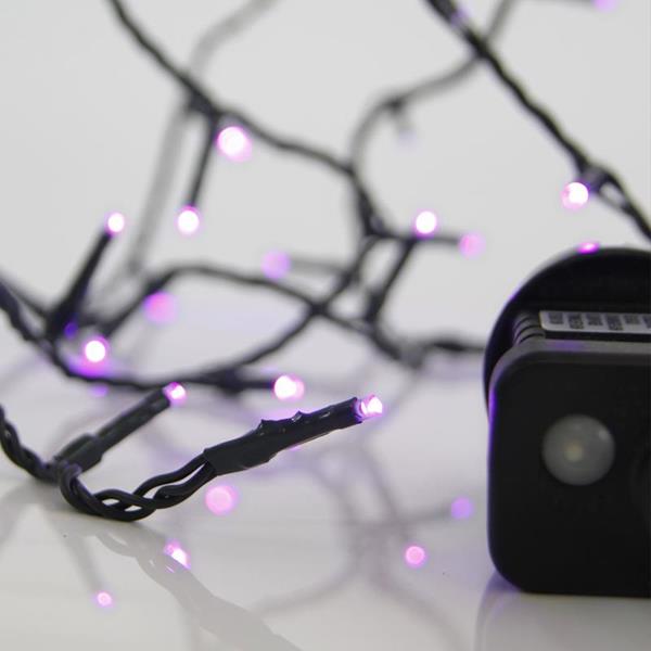 LINEA, 100 LED 3mm, ADAPTADOR 31V CON 8 MULTIFUNCIONES, HILO VERDE, LED MORADO POR 5cm, CABLE 3m, IP44
