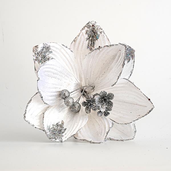 MAGNOLIA, TELA, BLANCO, CON BRILLO, 24x24cm