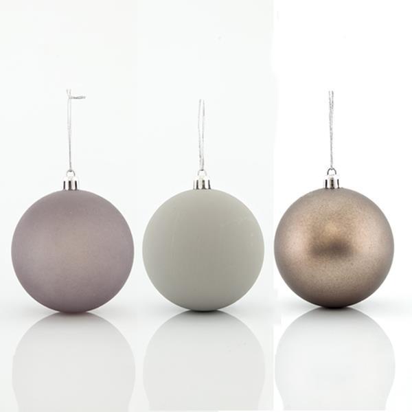 BOLAS DE PLÁSTICO GRIS RETRO, SET 6PZS, 8cm