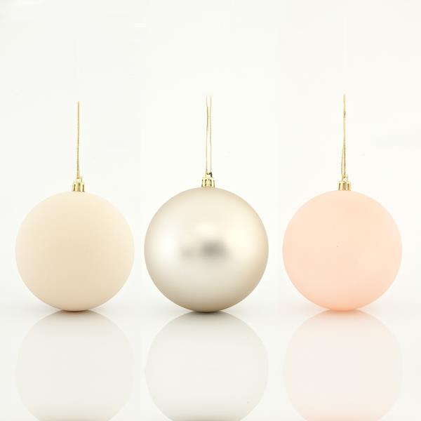 BOLAS PLÁSTICO MARFIL RETRO, SET 6PZS, 8cm