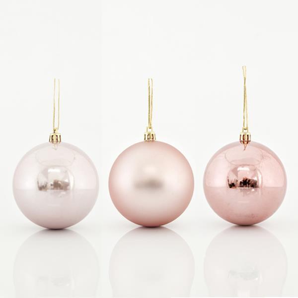 BOLAS DE PLÁSTICO ROSA, RETRO, SET 6PZS, 8cm