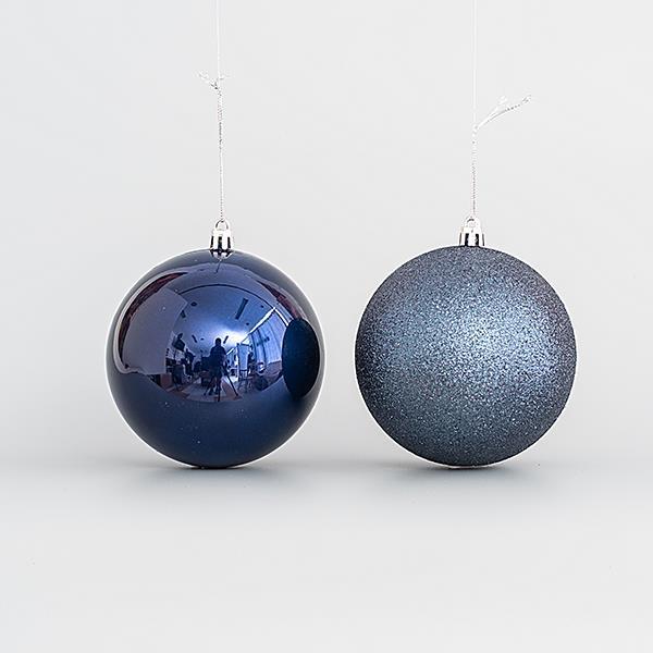 BOLA DE PLÁSTICO, AZUL OSCURO, SET 6 UDS (3 BRILLANTES, 3 BRILLANTES), 10cm