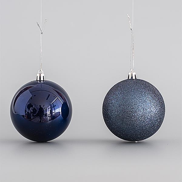BOLAS DE PLÁSTICO, AZUL OSCURO, SET 6 PZS (3 BRILLANTES, 3 BRILLANTES), 8cm