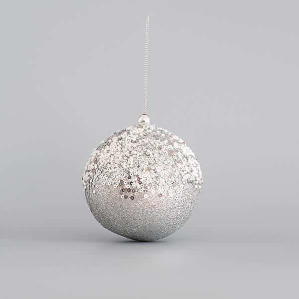 BOLAS DE PLÁSTICO, PLATA CON BRILLO Y CUENTAS, SET 4 UDS, 10cm