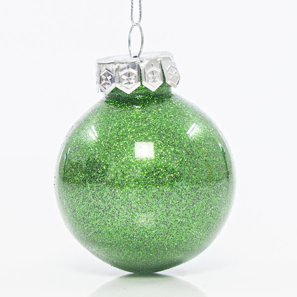 BOLAS DE PLÁSTICO PET, VERDE BRILLANTE CON BRILLO, SET 12UNDS, 6cm