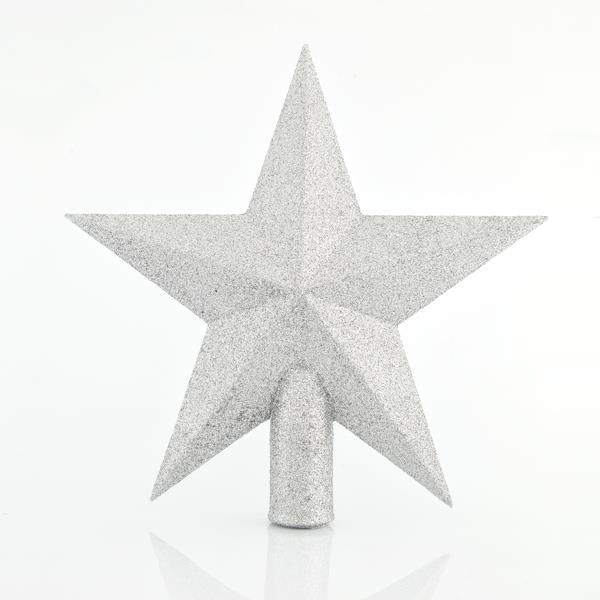 TOP ÁRBOL DE PLÁSTICO, ESTRELLA DE PLATA, CON BRILLO, 20,5cm