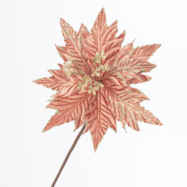 POINSETTIA CON TALLO, ROSA SUCIO CON DETALLES DORADOS, 60x25cm