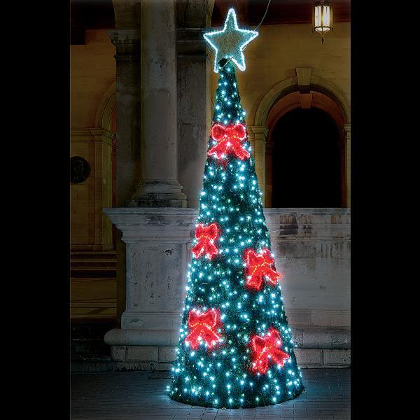DISEÑO PROFESIONAL,ÁRBOL DE NAVIDAD 3D, CABLE DE LUZ LED BLANCO Y ROJO, LED BLANCO, 500x180cm, IP65