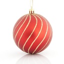 BOLAS ROJO MATE, CON DECORACION DORADA, PLÁSTICO, JUEGO 6PZS, 8cm