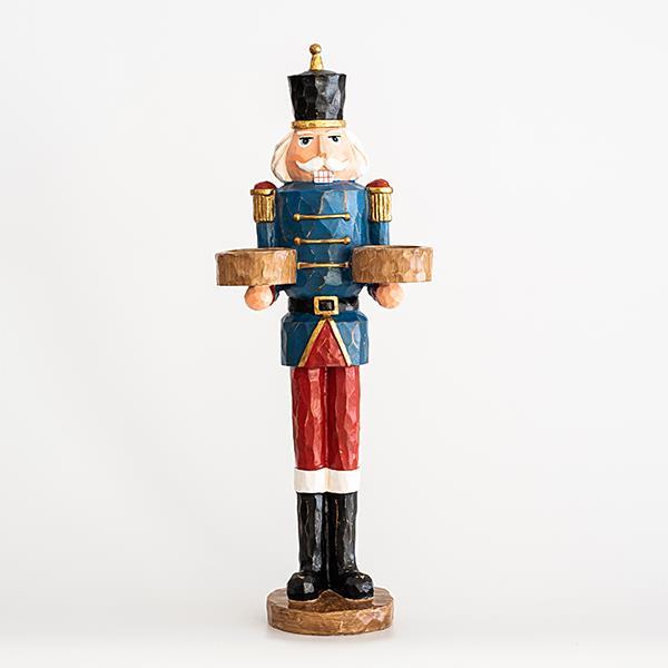 SOLDADO, AZUL-ROJO, PORTAVELAS, 2 ESPACIOS PARA VELAS, 43cm