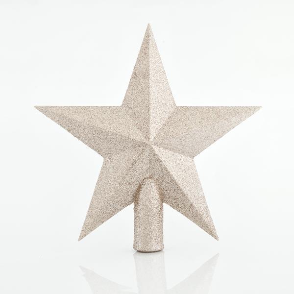 ÁRBOL TOP ESTRELLA, CHAMPÁN, CON BRILLO, PLÁSTICO, 20cm