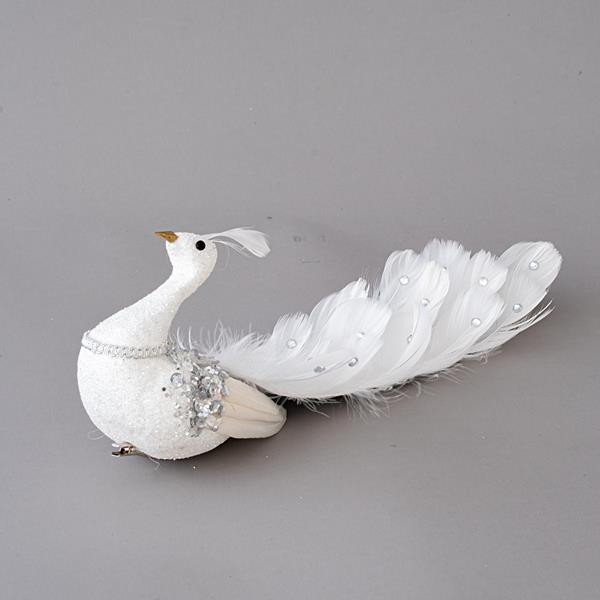 CISNE BLANCO, CON BRILLO Y PLUMAS, 35cm