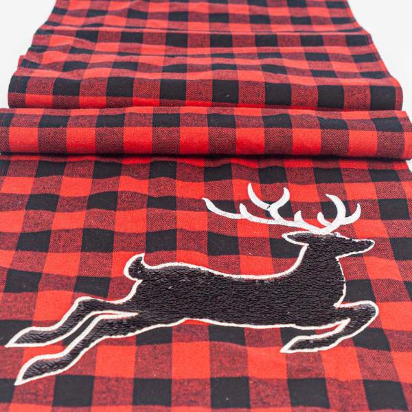 CAMINO DE MESA A CUADROS ROJO, CON CIERVO, 183cm