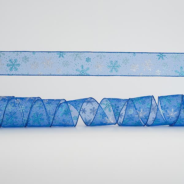 CINTA AZUL TRANSPARENTE, CON COPOS DE NIEVE, 6,35cm, 10A